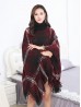 Loose Neck Poncho W/ Big Plaid